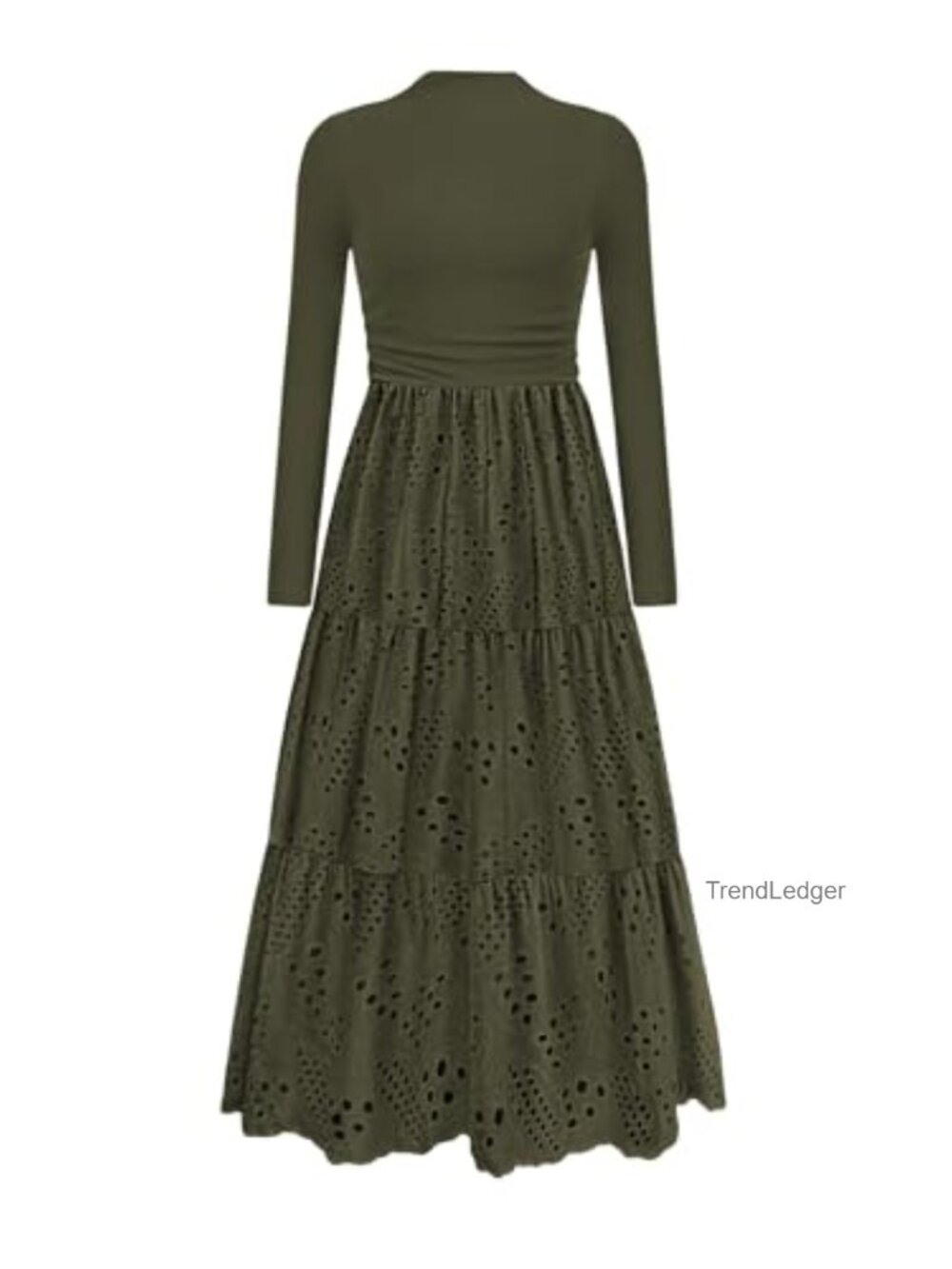 Women's Long Sleeve Mock Neck Maxi Dress A-Line Eyelet Flowy